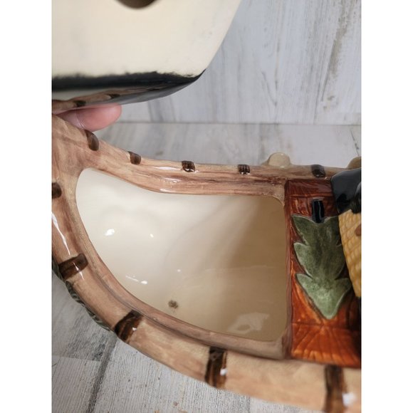 Ceramic black bears fishing couple canoe boat - Picture 9 of 12